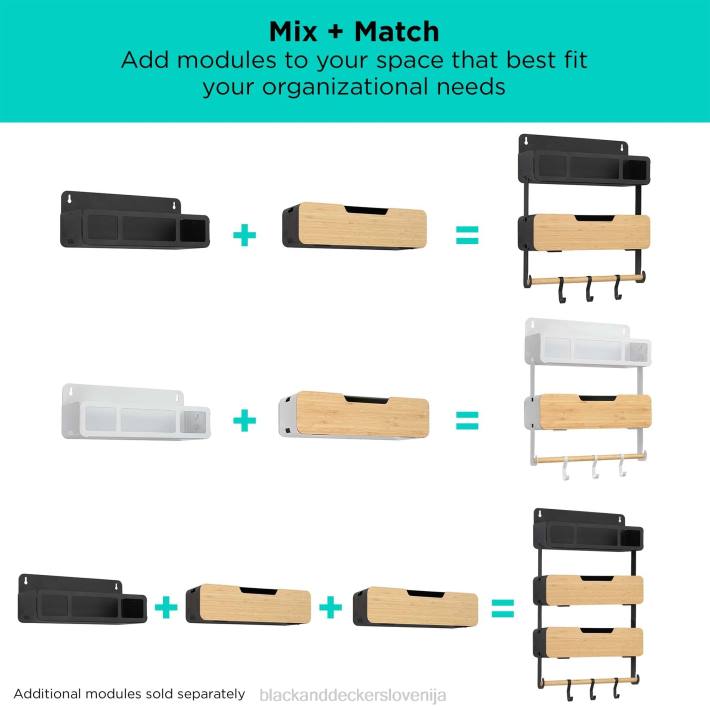 BLACK+DECKER črn viseči/magnetni regalni sistem-polica z nosilci 8B2Z128 dom in življenjski slog