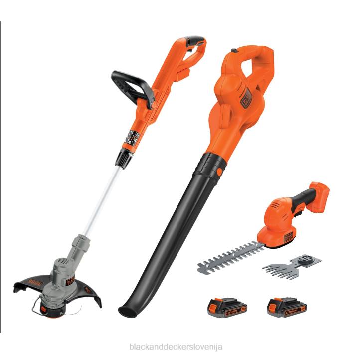 BLACK+DECKER 20 V maksimalni brezžični kombinirani komplet vrvica/škarje za živo mejo in pometač 2 bateriji in polnilec priloženi oranžna 8B2Z455 na prostem