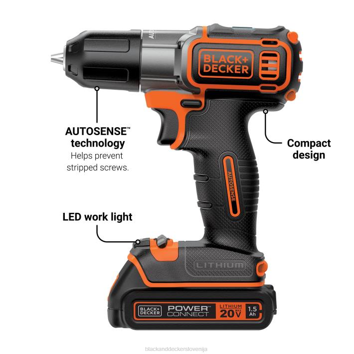BLACK+DECKER 20 V max powerconnect 3/8 in. akumulatorski vrtalni vijačnik s kompletom za samodejno zaznavanje 8B2Z590 orodja