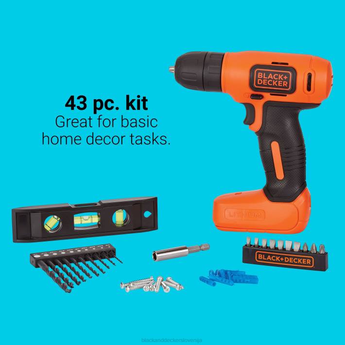 BLACK+DECKER 8v max akumulatorski vrtalnik 43 kos. projektni komplet za dekoracijo doma 8B2Z557 orodja