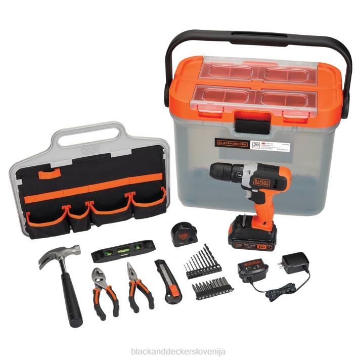 BLACK+DECKER Akumulatorski vrtalni vijačnik 20 V max z 28-delnim kompletom za domači projekt 8B2Z546 orodja