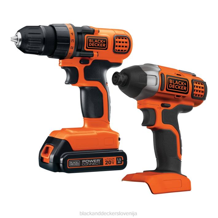 BLACK+DECKER Kombinirani komplet električnega orodja z akumulatorskim vrtalnikom in udarnim vijačnikom z največjo napetostjo 20 V z baterijo in polnilnikom 8B2Z540 orodja