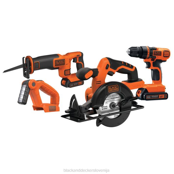 BLACK+DECKER Kombinirani komplet električnih orodij z največ 20 V Komplet brezžičnega električnega orodja s 4 orodji z 2 baterijama in polnilnikom 8B2Z544 orodja