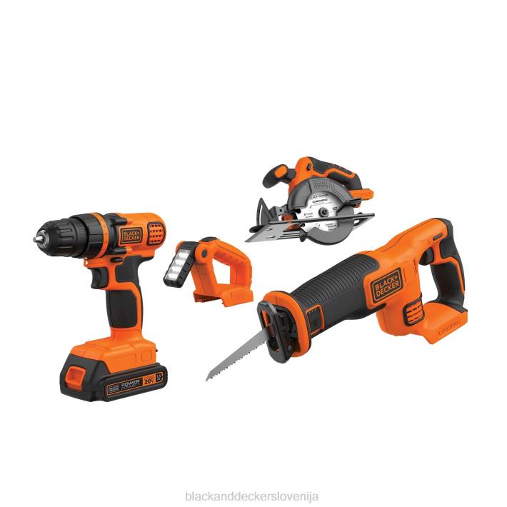 BLACK+DECKER Kombinirani komplet električnih orodij z največ 20 V Komplet brezžičnega električnega orodja s 4 orodji z 2 baterijama in polnilnikom 8B2Z544 orodja