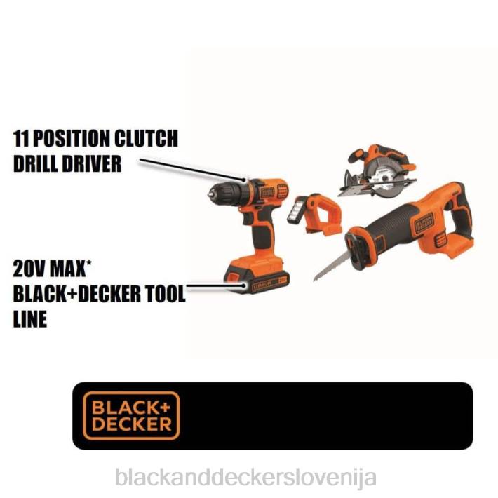 BLACK+DECKER Kombinirani komplet električnih orodij z največ 20 V Komplet brezžičnega električnega orodja s 4 orodji z 2 baterijama in polnilnikom 8B2Z544 orodja
