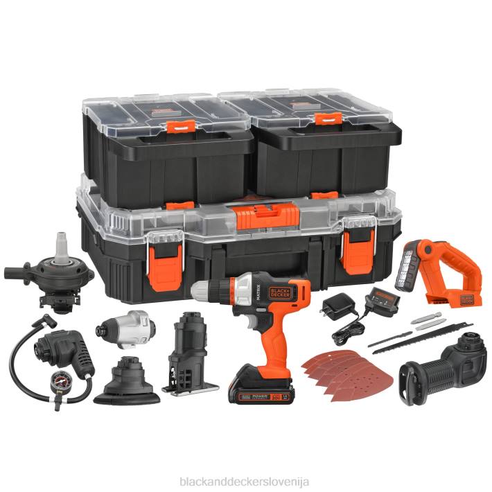 BLACK+DECKER Komplet električnega orodja matrix 20v max vključuje akumulatorski vrtalnik z 8 nastavki in kovček za shranjevanje 8B2Z529 orodja